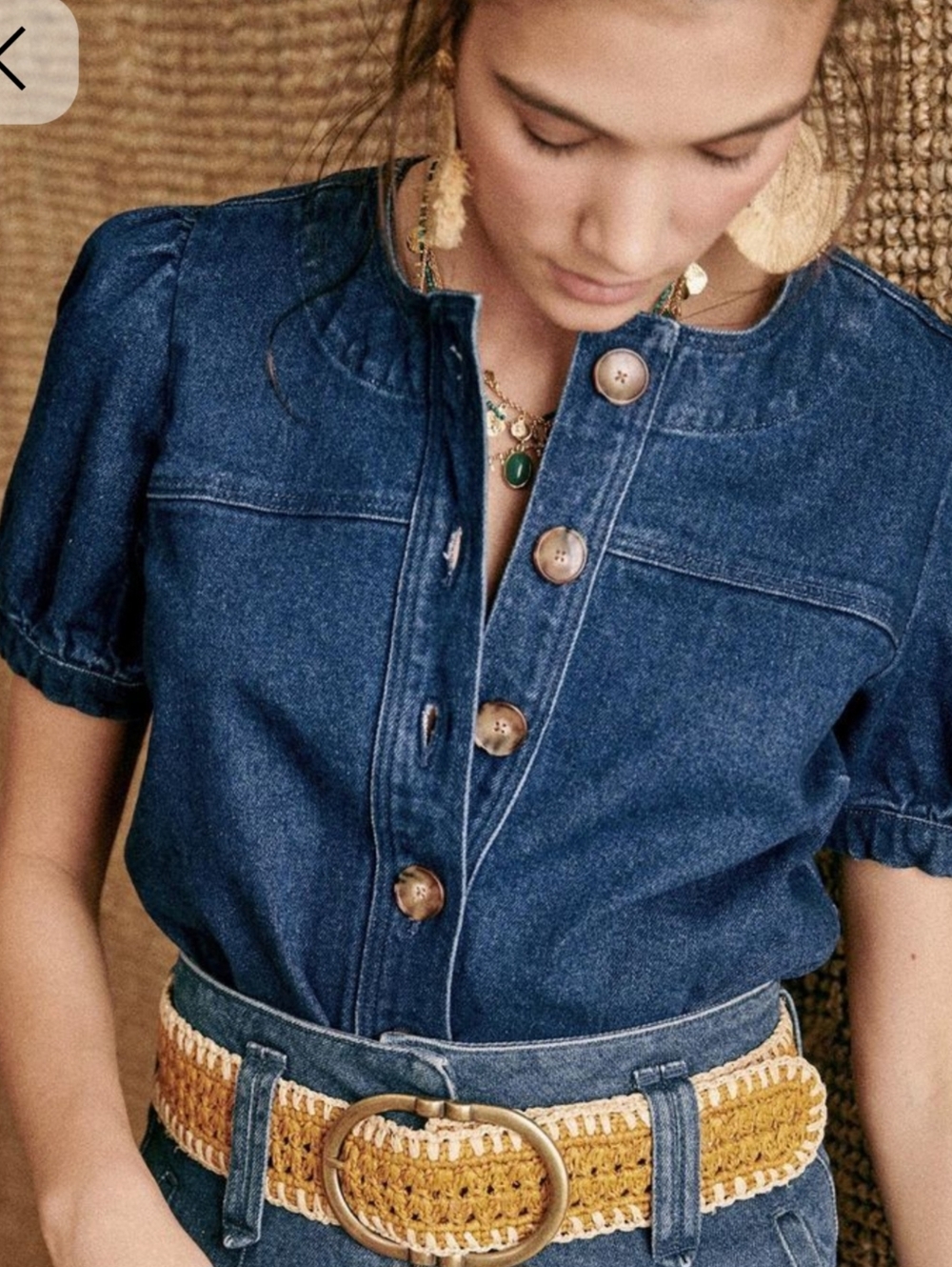 Sézane Denim Puff Sleeve Top - Indigo Blue (Size XS/34)